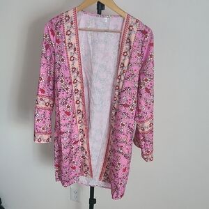 Women's Small Floral Pink Kimono Cardigan